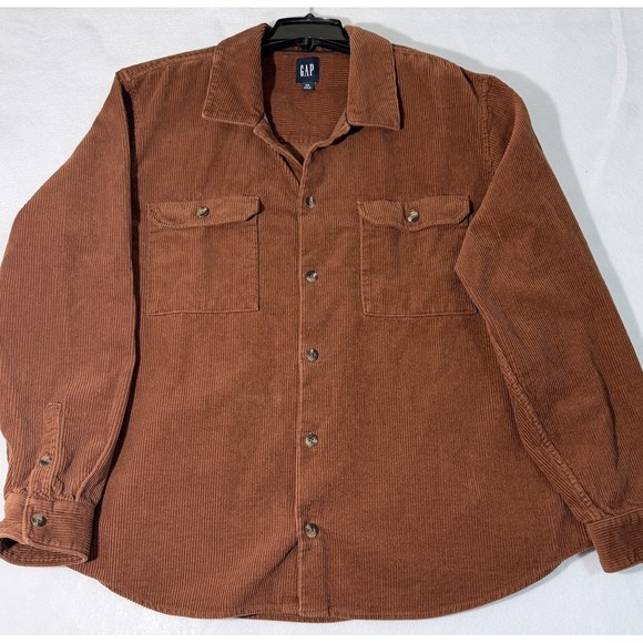 Gap Mens Corduroy Shirt Button Up Heavy Duty Cotton Rust Copper Brown Sz 2XL - Picture 1 of 7